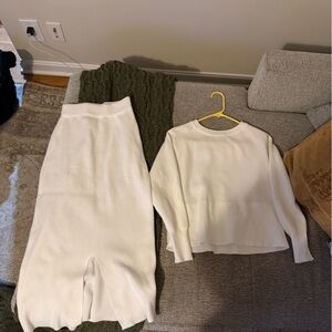 White Knit Sweater and Skirt Set
